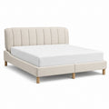 Lit double capitonné beige en polyester avec cadre rectangulaire 160 x 200 cm