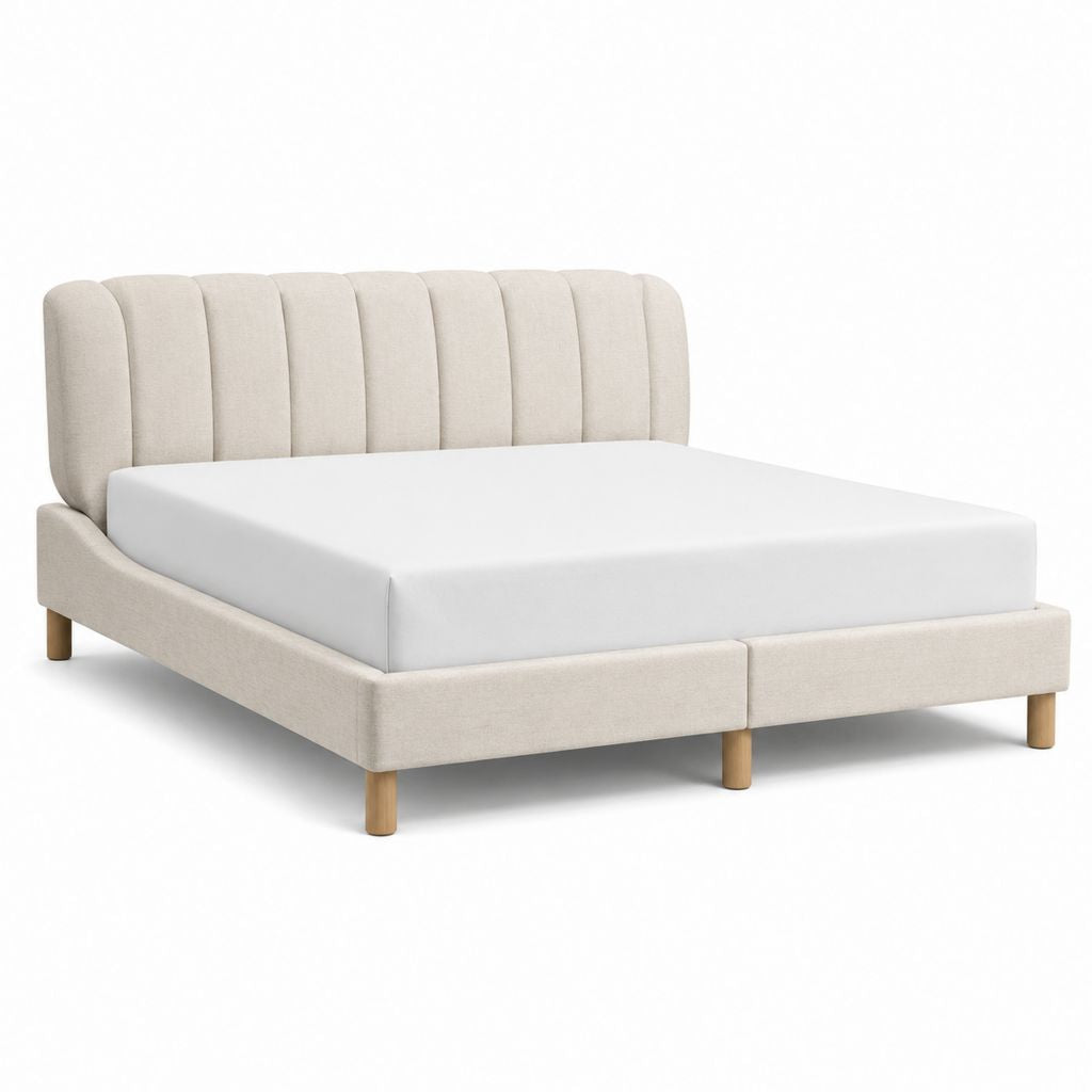 Lit double capitonné beige en polyester avec cadre rectangulaire 160 x 200 cm