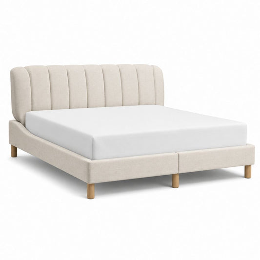 Lit double capitonné beige en polyester avec cadre rectangulaire 160 x 200 cm