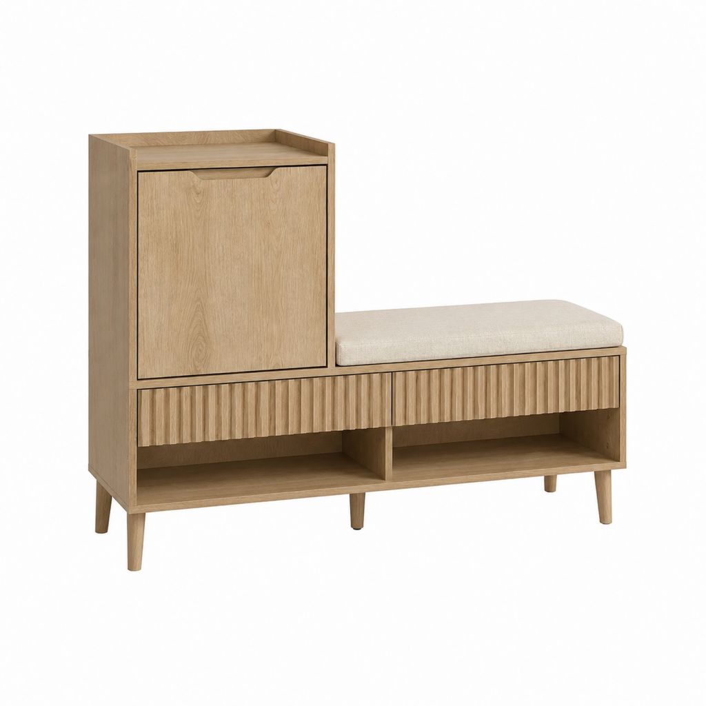 Meuble à chaussures avec banc chêne clair en MDF 120 x 35 x 90 cm
