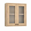 Armoire de salle de bain murale à 2 portes chêne clair MDF et verre strié 60 x 70 x 15 cm