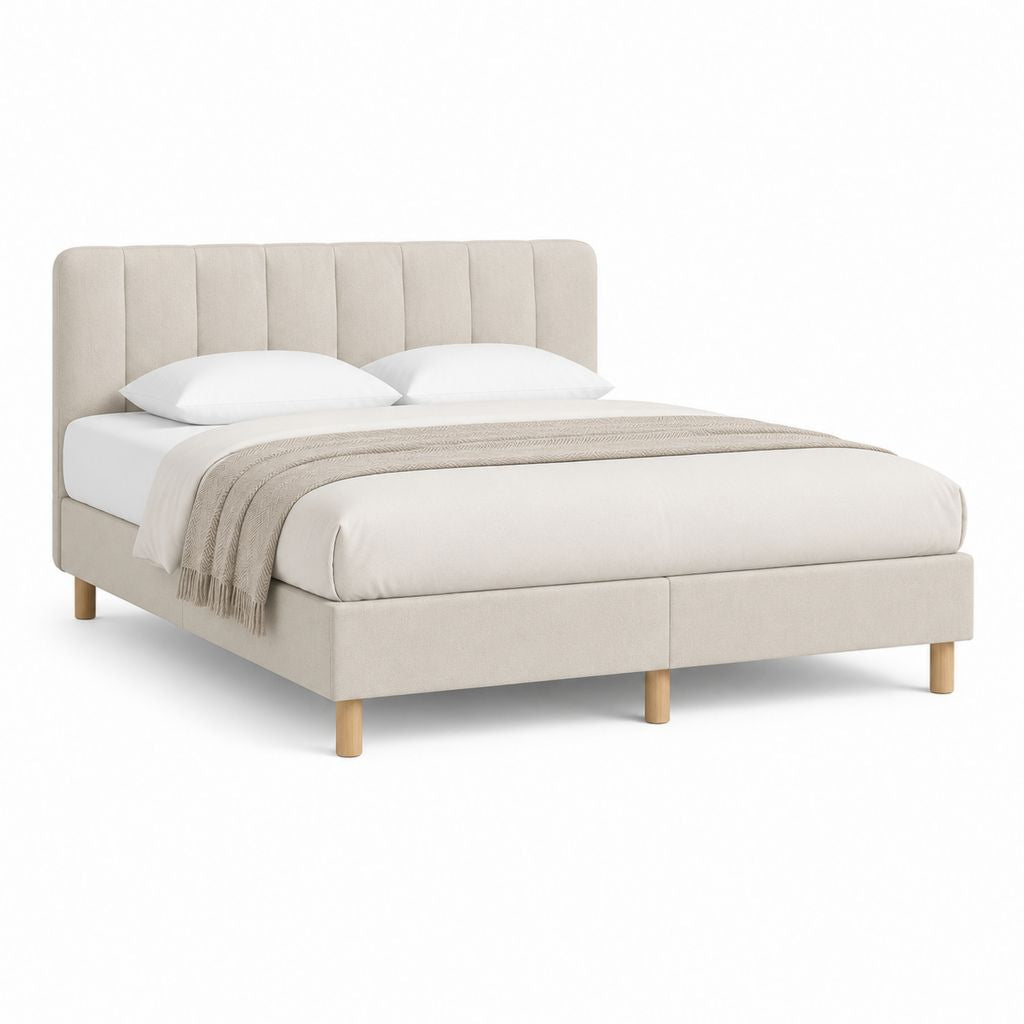 Lit double avec cadre beige en polyester rectangulaire 160 x 200 cm