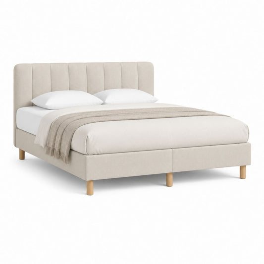 Lit double avec cadre beige en polyester rectangulaire 160 x 200 cm