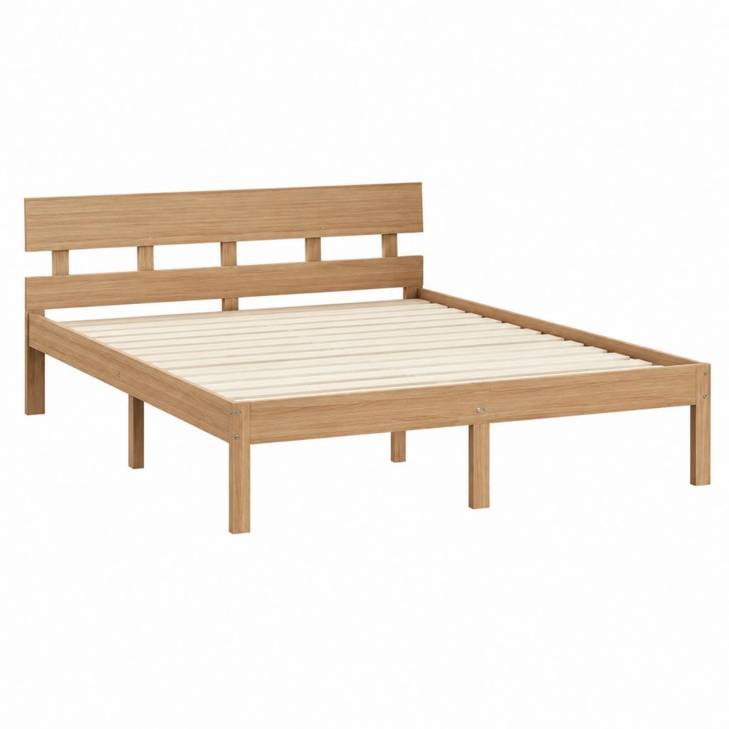 Lit double avec cadre en pin massif chêne clair 140 x 190 cm