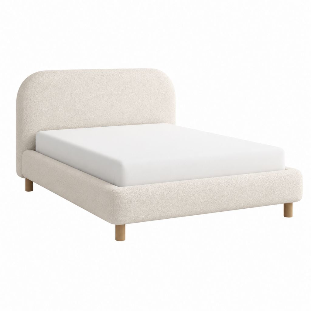 Lit double avec cadre de lit beige en polyester bouclette pour matelas 160 x 200 cm