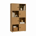 Bibliothèque de rangement 4 portes 4 niches ouvertes effet chêne 80 x 30 x 180 cm