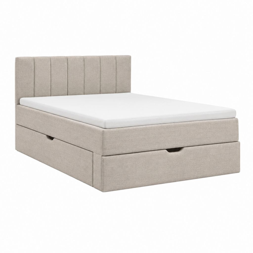 Lit coffre avec tiroirs beige en polyester 160 x 200 cm