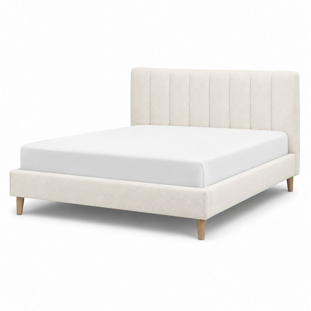Lit double avec cadre de lit beige en polyester pour matelas 160 x 200 cm