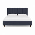 Lit adulte 160 x 200 cm bleu nuit en polyester avec tête de lit capitonnée