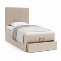 Lit simple capitonné beige en polyester avec tiroir de rangement 90 x 190 cm