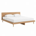 Lit double 160 x 200 cm chêne clair en panneaux MDF plaqués chêne avec tête de lit