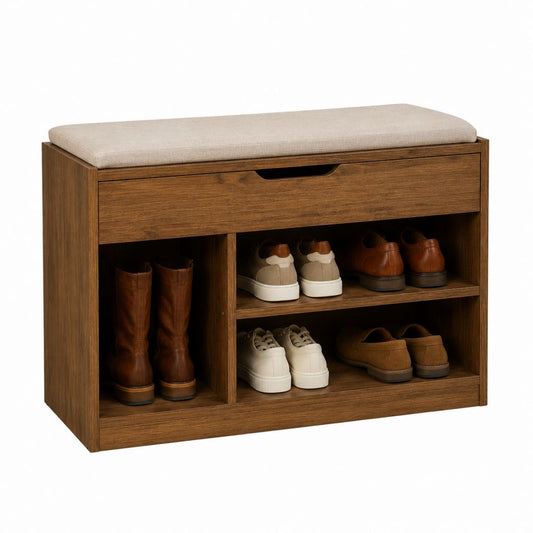 Banc à chaussures avec tiroir marron en panneaux de particules 100 x 35 x 55 cm