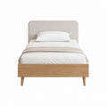 Lit simple avec cadre à lattes 90 x 190 cm chêne clair tête de lit en polyester beige