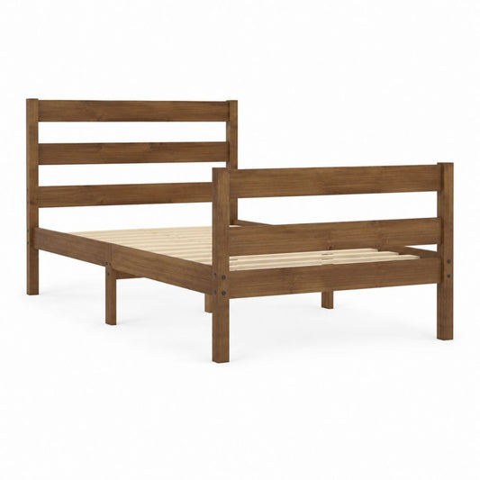 Lit simple rectangulaire 90 x 190 cm brun en pin massif avec sommier à lattes