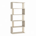 Bibliothèque ouverte 5 niveaux crème et doré en MDF et acier rectangulaire 80 x 30 x 180 cm