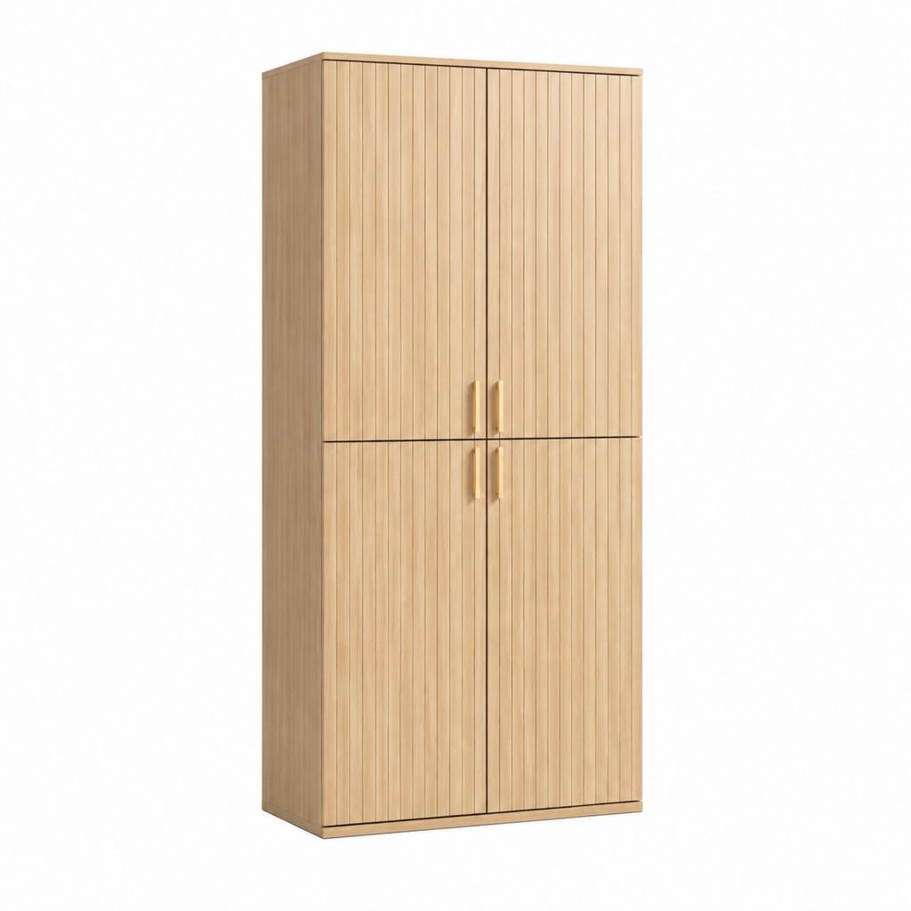 Armoire à chaussures 4 portes chêne clair en panneaux de particules 80 x 35 x 180 cm